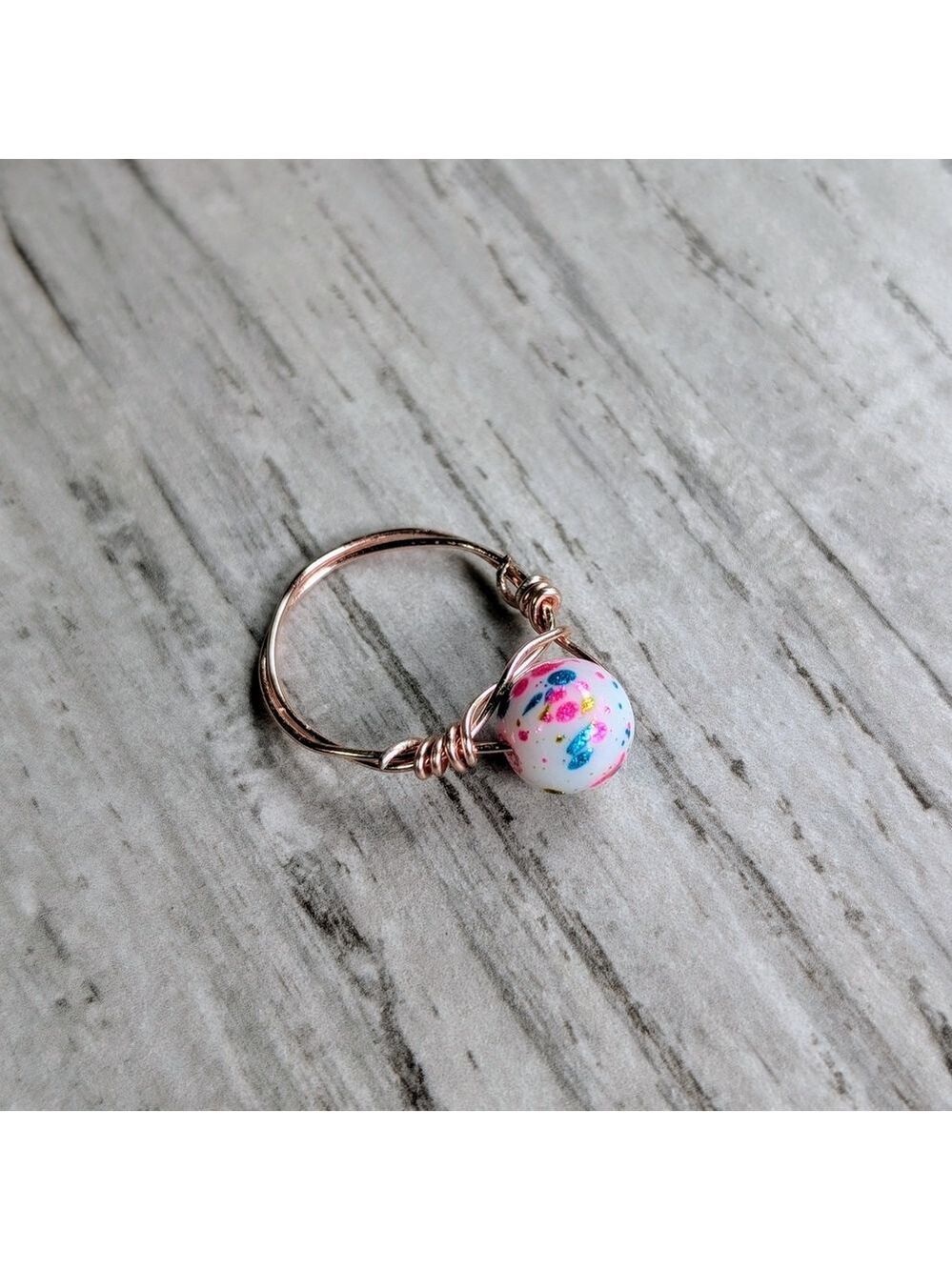 Elegant Rose Gold Wire Wrapped Ring with Multicolor Bead